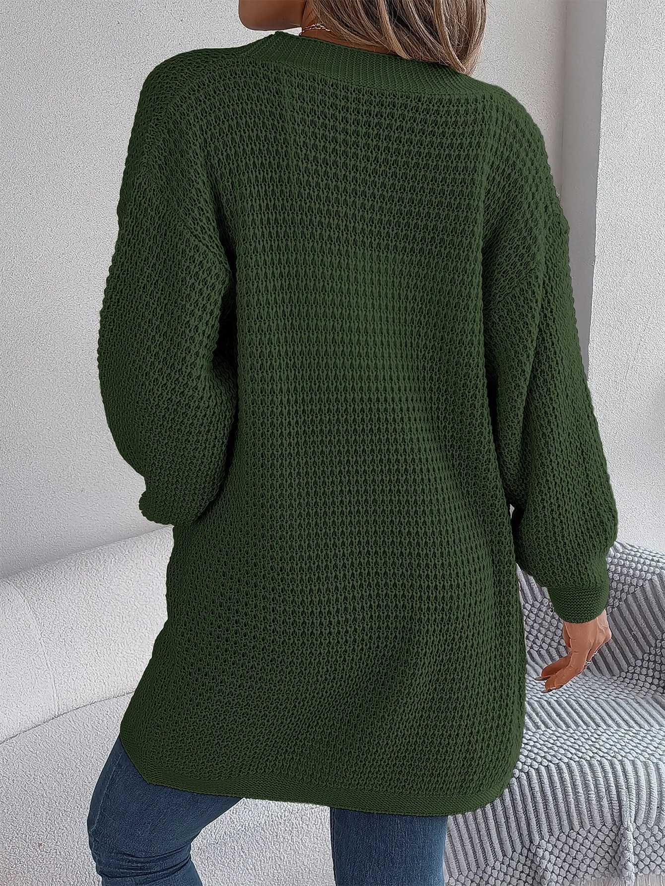 Womens Solid Pocket Long Sleeve Cardigan Sweater - Casual Loungewear for Fall Winter Vacation M260306