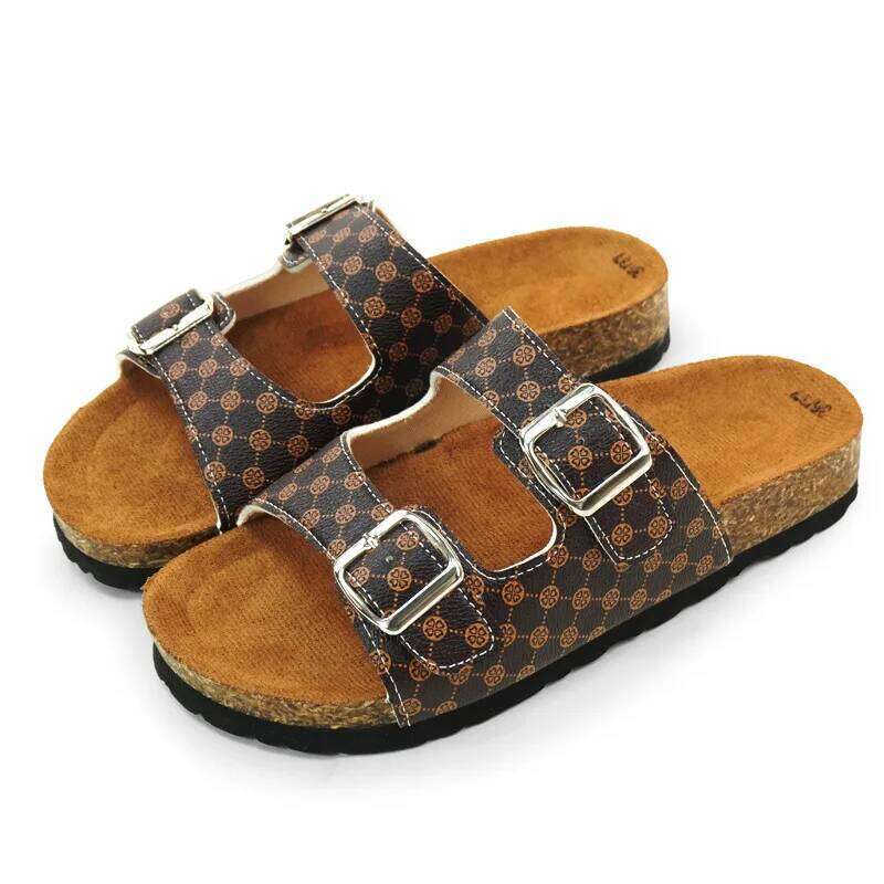 Classic Cork Slippers For Women New Fashion Suede Flats Sandals Summer Couple Beach Slides Shoes With Adjustable Buckle