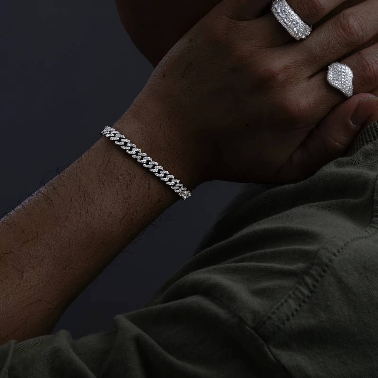 Fine Hip Hop Jewelry 6mm White Gold 925 Sterling Silver VVS Moissanite Diamond Iced Out Cuban Link Chain Bracelet for Men Women