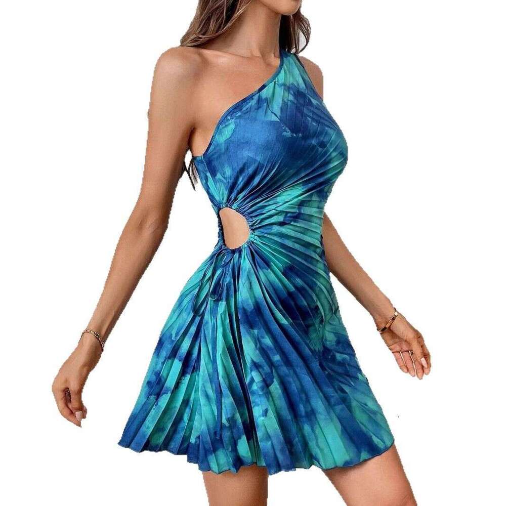 2026 Spring New European and American Sexy Hot Girl Style Printed Pleated Dress Cross-Border Hot-Selling Women's Clothing