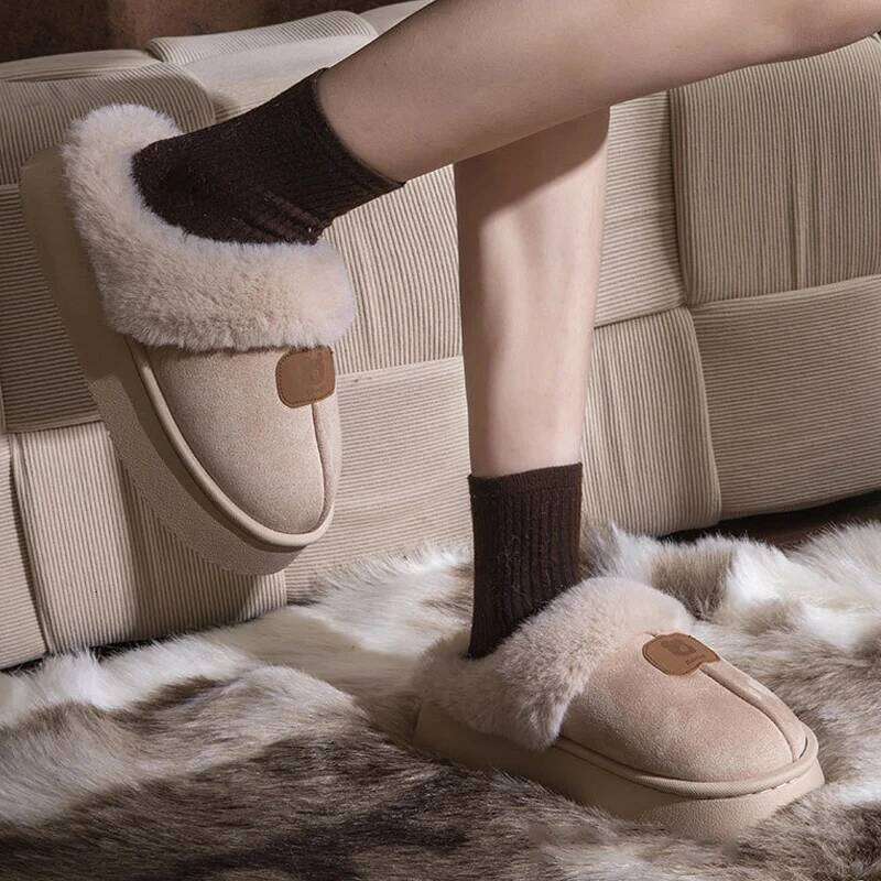 Casual Fluffy Soft Slippers for Women Plush Warm Cotton Shoes Non-Slip Platform Footwear Winter Unisex Home Slipper