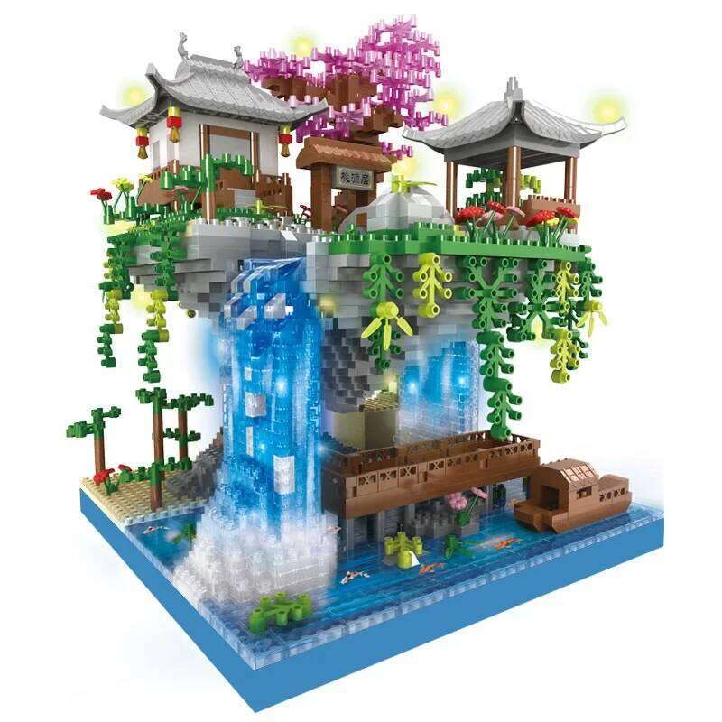 Ancient Architecture Peach Blossom Pond Castle Girl Model Building Block Assembly High difficulty Children's Toy Z260305