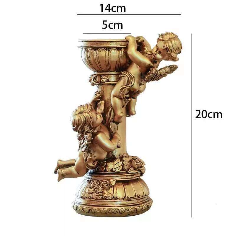 Vintage European style golden angel antique Roman pillar candle holder sculpture, architectural resin ornament, home decoration XJ260305