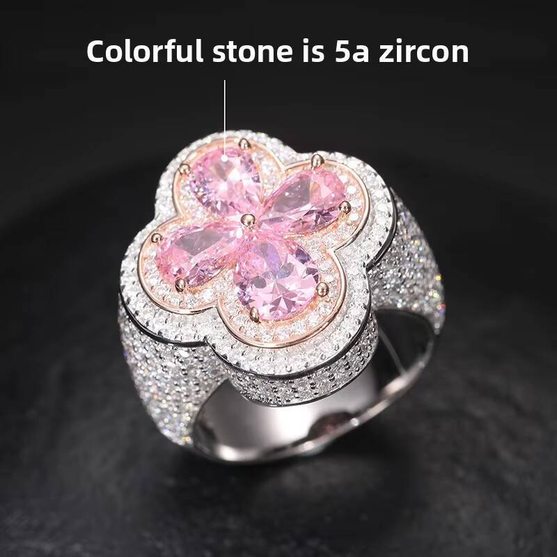 Custom 925 Sterling Silver Hiphop Luxury Cluster Ring with Heart Shape Prong Setting Rhodium Plated Moissanite