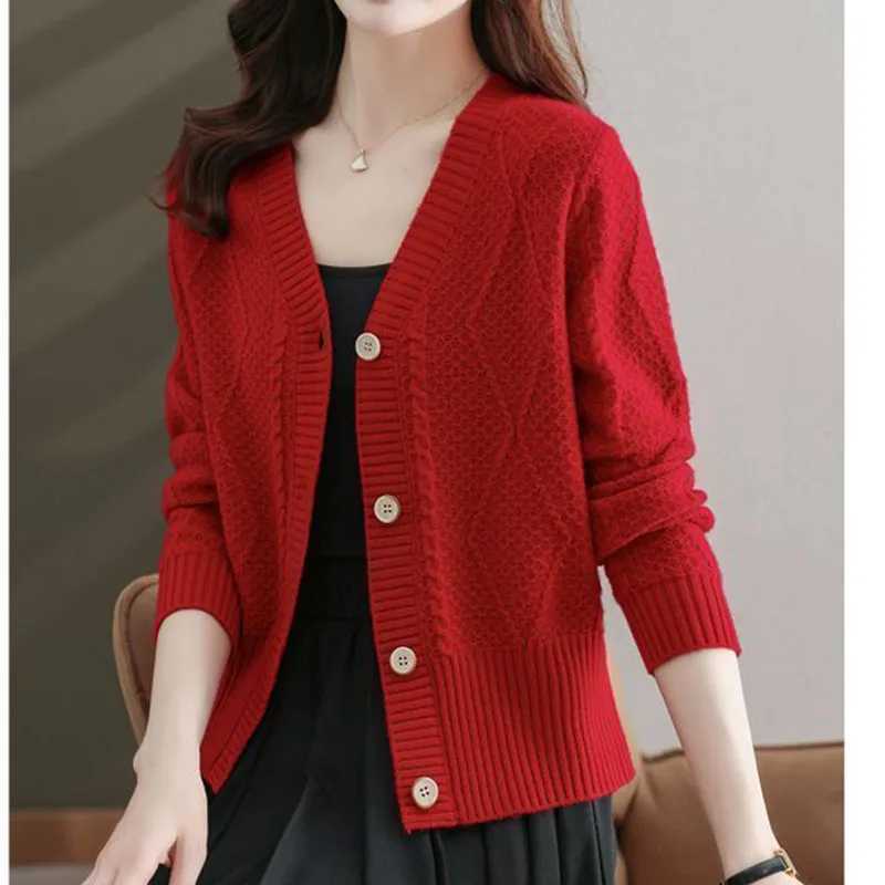Spring Women Xiaoxiangfeng Knitting Cardigan Sweater Coat Female Short V-neck Knitwear Jacket Korean Lady Versatile Knit Outcoat M260306