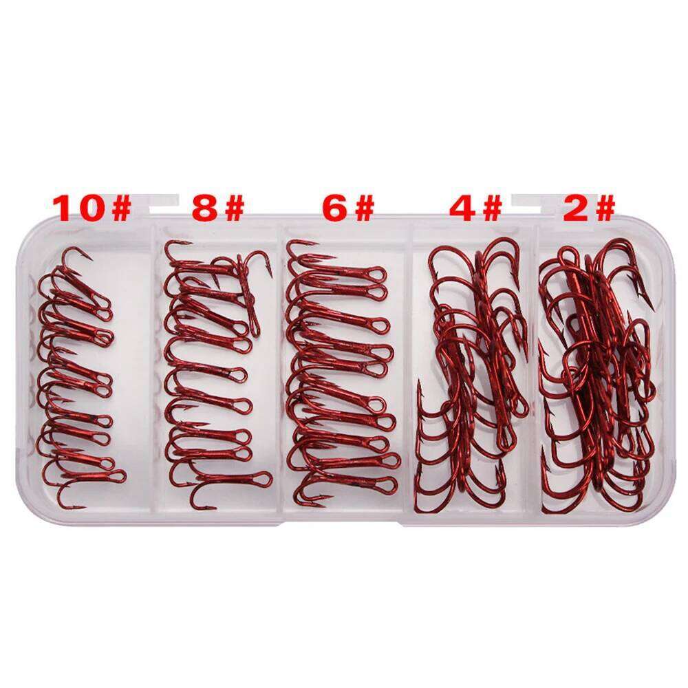 50pcs/box Triple Hooks Set Carbon Steel Barbed Treble Fishhooks for Lures Sea Fishing Accessories Tackle Tools S260305