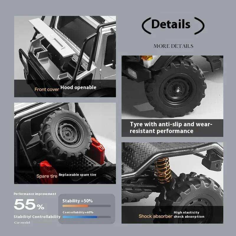 Unimog MN333 1/18 RC Cars High-torque Full-scale Four-wheel Drive Off-road Climbing Car Model Remote Control Toy 2 Batteries C260305