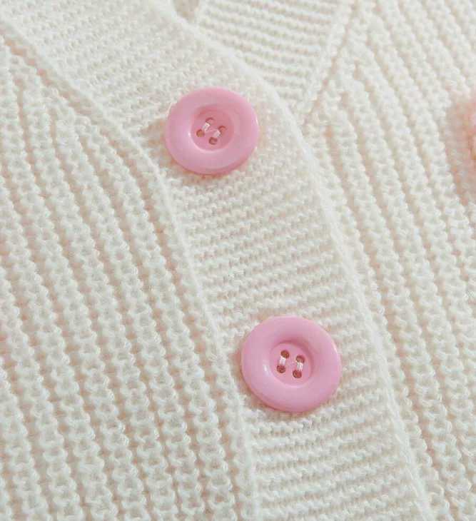 Ladies Elegant Pink Bow Knot Sweater Cardigan Long Sleeve Top for Spring Autumn Cute Woolen Style with Pink round Buttons M260306