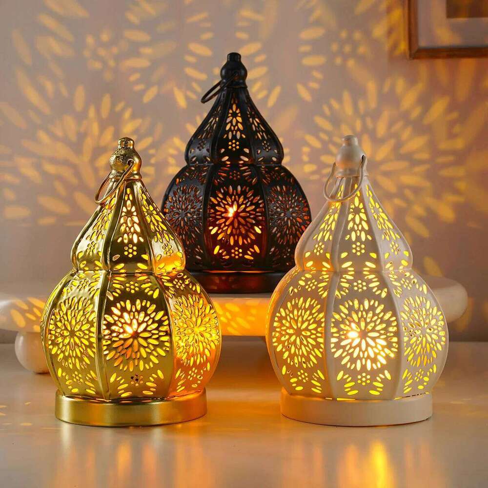 1PC, European-style ironwork hollowed-out gourd-shaped candlestick, Moroccan decorative style candlestick XJ260305