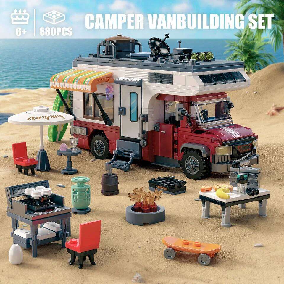 924PCS Camper Van Building Blocks Set Assembly Puzzle Bricks Model with LED Light Desktop Decoration Gifts Z260305