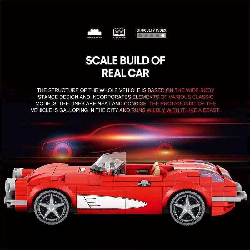 311PCS Red Roadster Building Block Creative City Vehicle Diy Car Model Bricks Desktop Display Toys For Kids Holiday Gifts Z260305