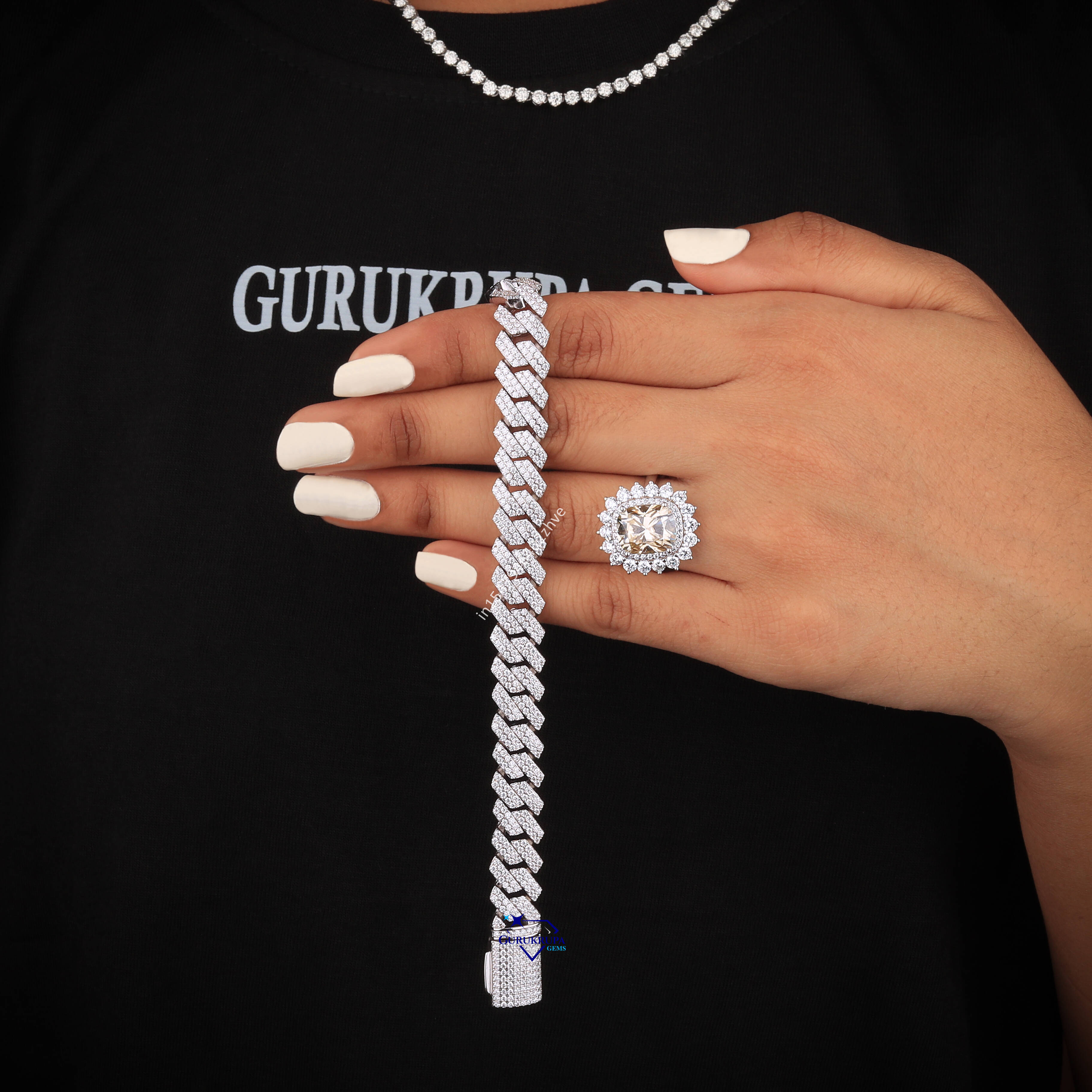 Fully Iced Out Round Brilliant Cut Moissanite Diamond 925 Sterling Silver Mens Unique Cuban Link Bracelet Hip Hop Style For Men