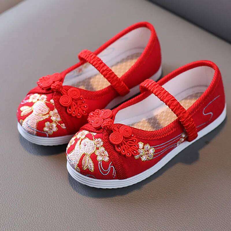 New Girls Flats Embroidery Cloth Kids For Baby Girl Loafers Chinese Style Festival Party Princess Shoes CSH1436 26H0306