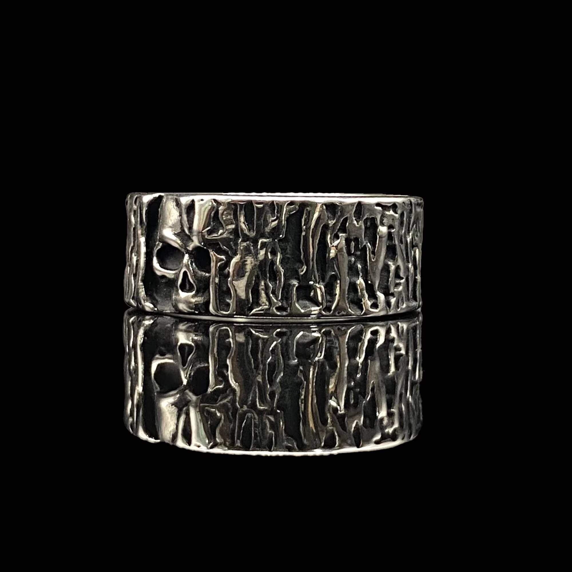 Retro Half Face Skull Tree Pattern Ring Death Skeleton Stainless Steel Band for Mens Halloween Punk Hip Hop Jewelry
