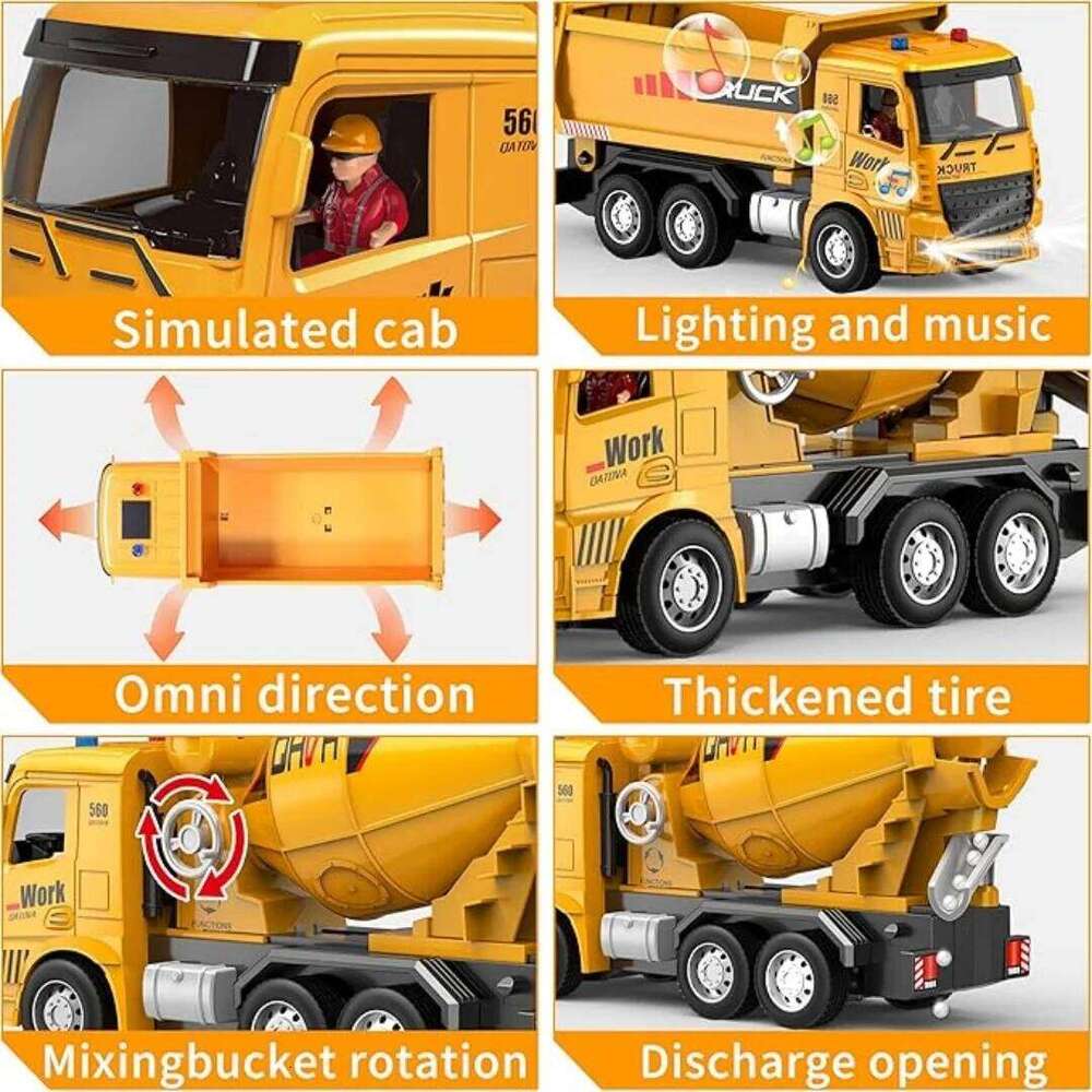 6CH 2.4G Dump and Cement Mixer RC Engineering Car Children's Toy Boy Christmas Birthday Gift Model Truck C260305