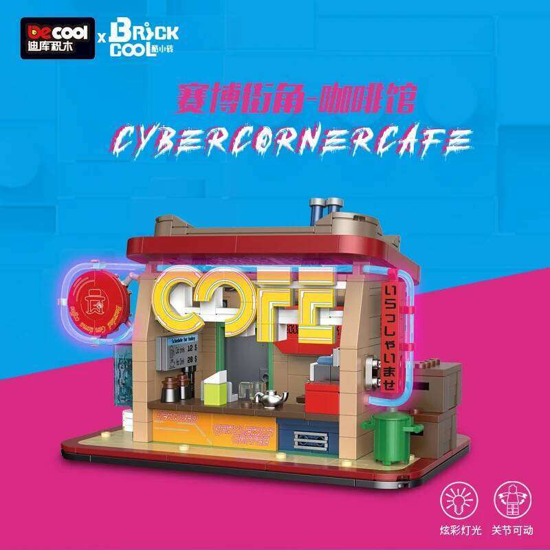 DECOOL Cyberpunk Street View Building Blocks Coffee Shop Sushi Restaurant With Led Strip Bricks Toys For Boys Birthday Gifts Z260306