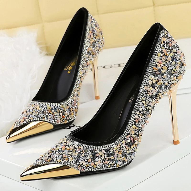 BIGTREE Shoes Rhinestone shoe upper Women Pumps Stiletto Heels 95 cm Metal pointed tip High Heels crystal Pumps Lady 260306