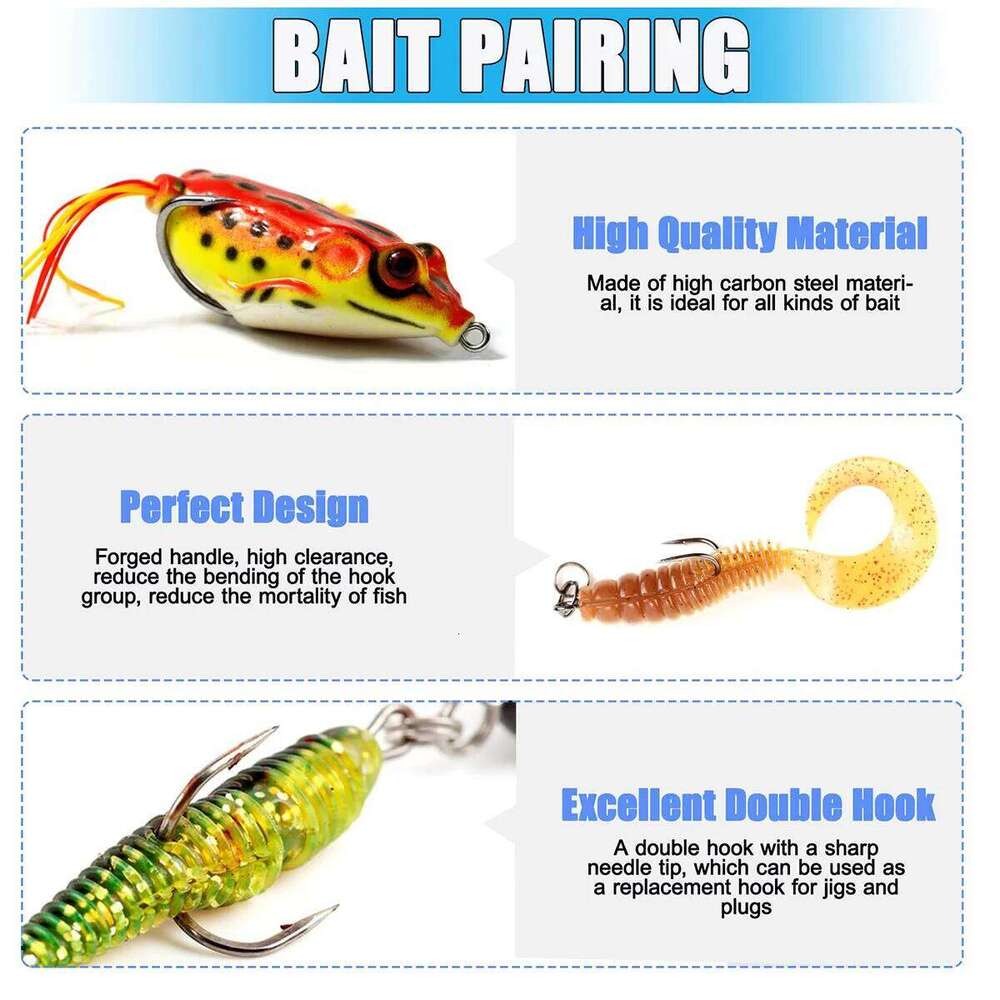 Double Set Classic High Carbon Steel Dual Frog Barb Fishing Bait Hooks Saltwater Freshwater 1#-8# S260305