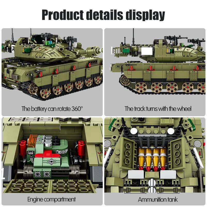 WW2 Military Merkava MK4 Main Battle Tank Series Building Blocks Bricks Model MOC Army Weapon Soldier Sets Kids Toys Boys Gifts Z260306