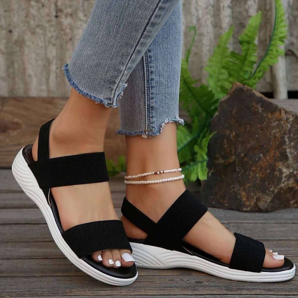 2026 Women's Knit Elastic Cloth Wedge Slip on Lightweight Walking Sandals Ladies Plus Size Comfortable Summer Shoes