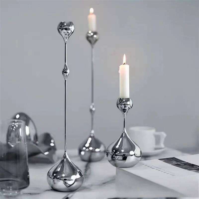 ABUI-Candle Holder Silver Metal Candlestick Romantic Art Table Decoration For Home Dining,Wedding Photography Props XJ260305