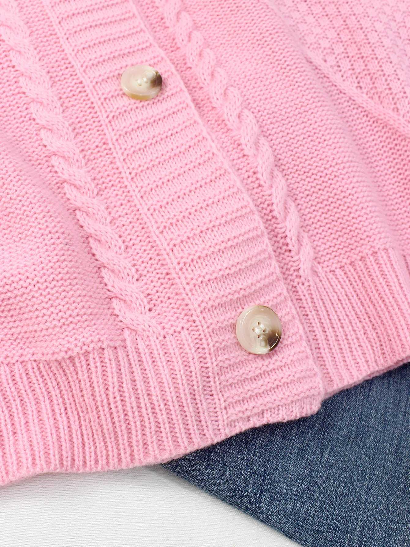 plus Size Pink Single-Button Open Cardigan Sweater for Spring Autumn Suitable Comfortable Soft Colorful Knitwear M260306