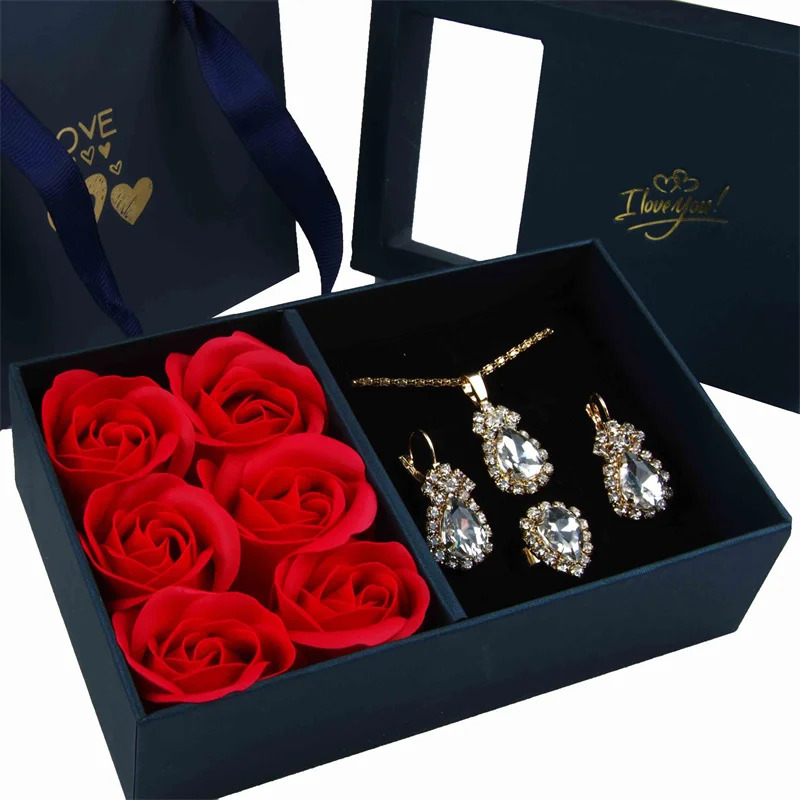 Necklace Earrings Jewelry Suit Four Leaf Clover Jewlery For Party Wedding Eternal Life Flower Gift Box 260304