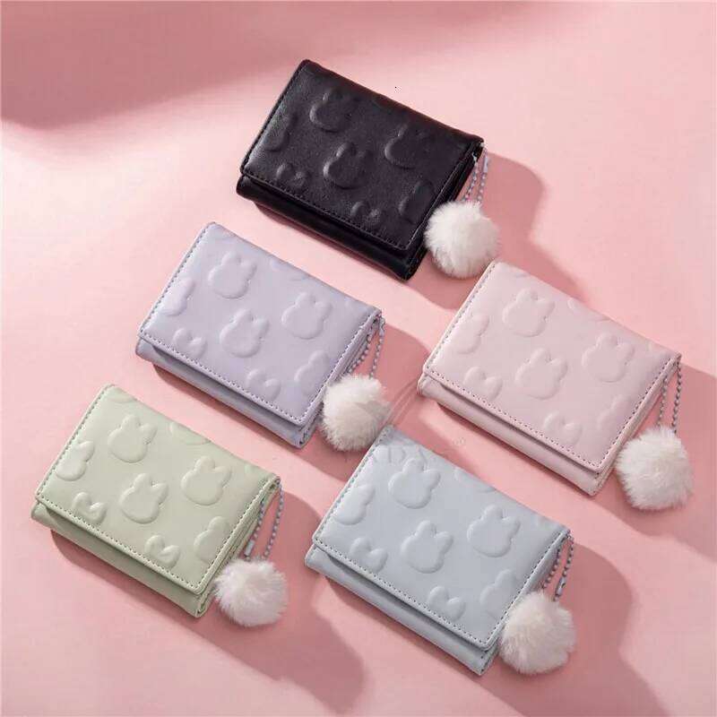 Cartoon Small Korean Short Women's Solid Color Cute Rabbit Pattern Simple Multi Card Bag Zero Wallet C260304