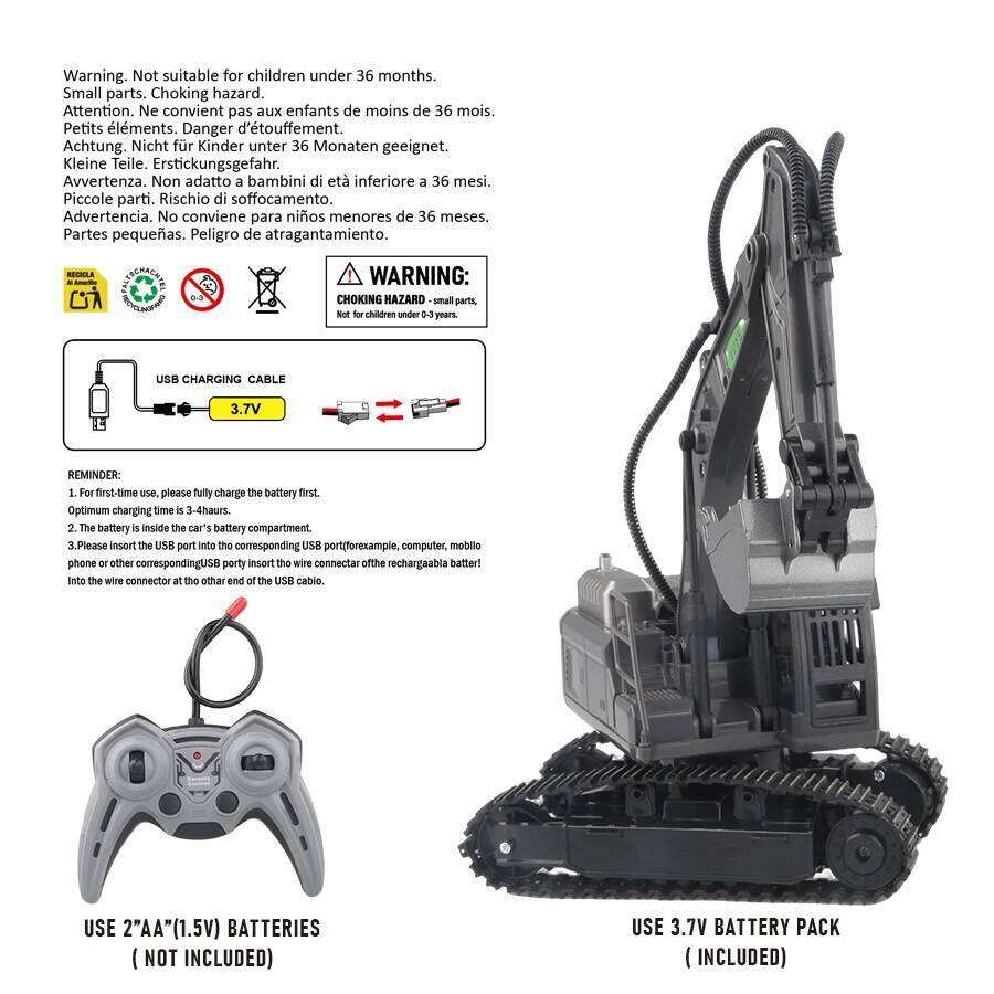 Remote Control Excavator Kids Toy - Alloy Bucket Tracked All-Terrain Electric Model with Simulated Mechanical Arm Gift for Boys C260305