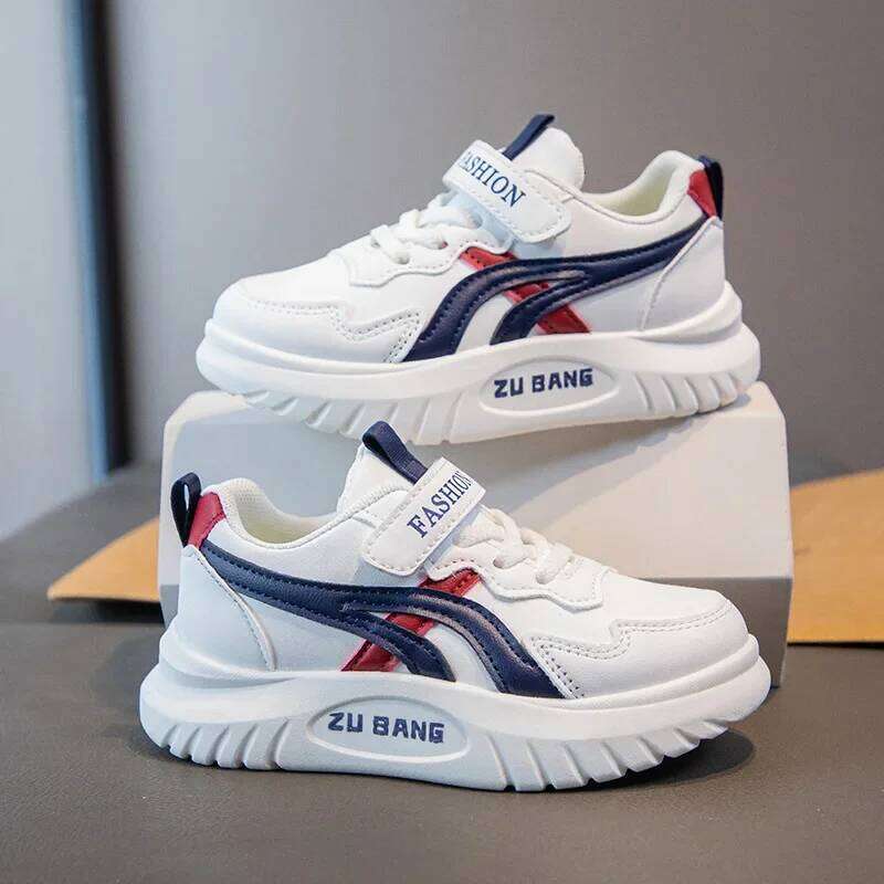 Boys' Spring New Children's Leather Surface Lightweight Breathable Primary School Boys and Girls Sports White Shoes 26Y0304