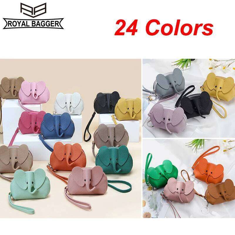 Royal Bagger Cute Elephant Coin Purse for Women Genuine Cow Leather Mini Storage Bag Fashion Ladies Clutch Wallet Purses C260304