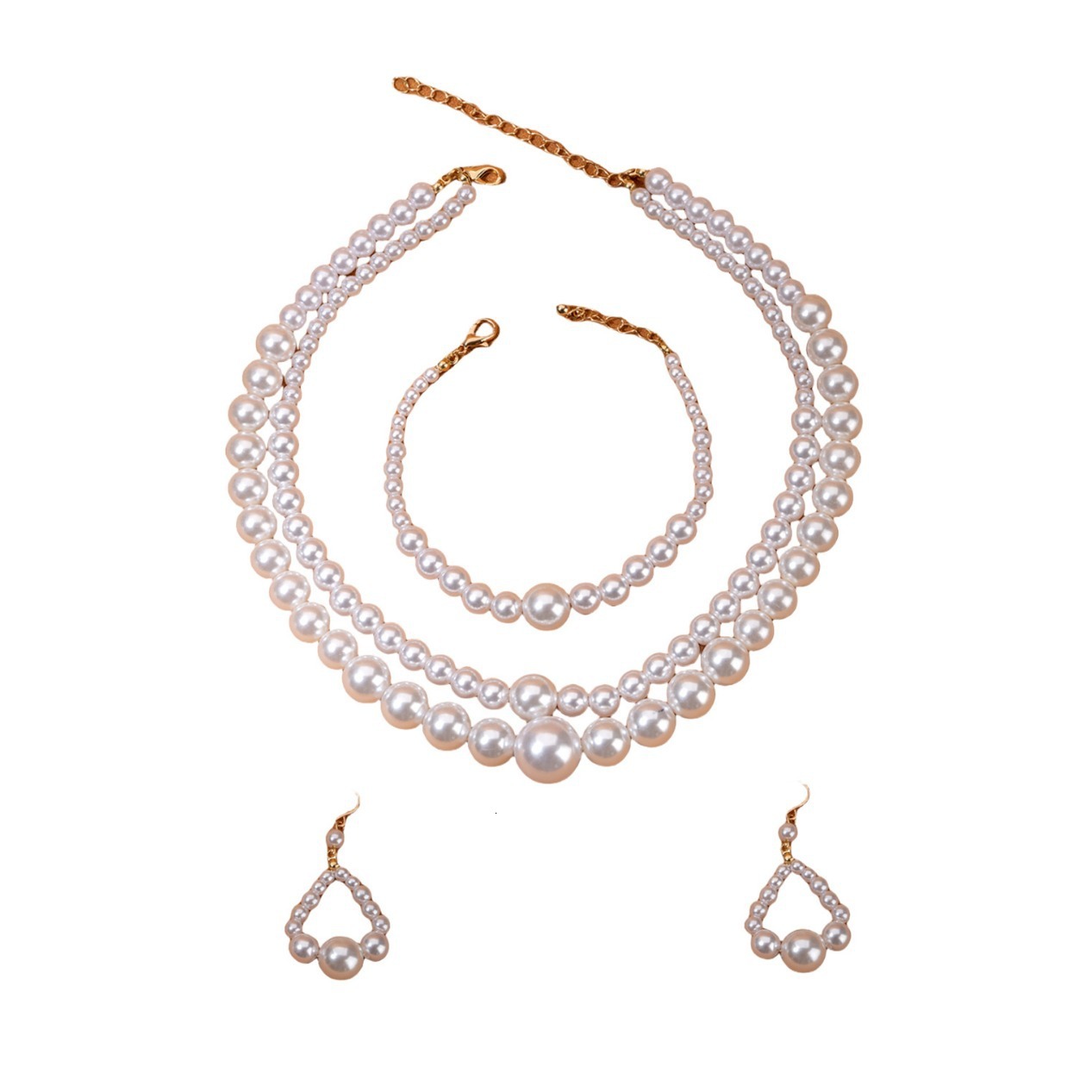 Light Luxury Versatile High-End Accessories European And American Elegant Socialite-Style Pearl Double-Layer Necklace, Bracelet, And Earrings