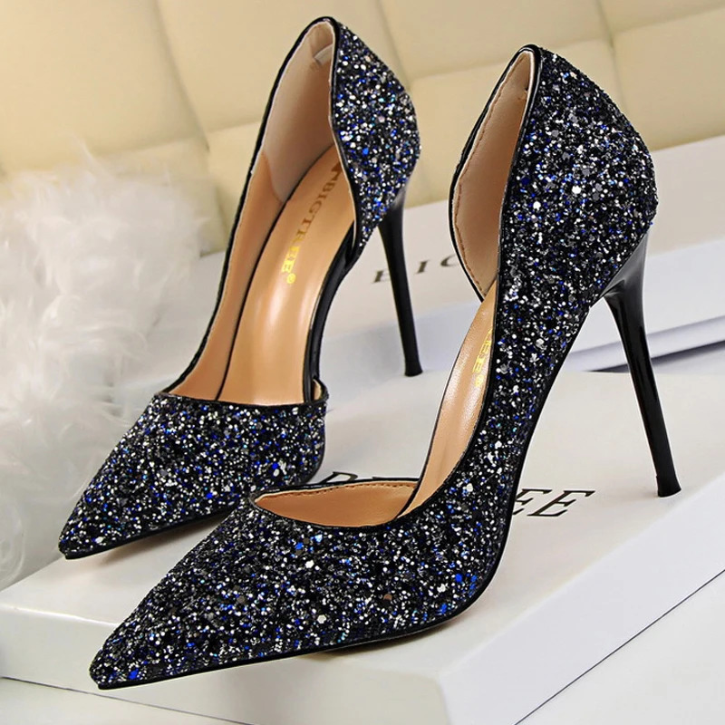 BIGTREE Shoes Champagne Women Pumps Sequin Wedding Shoes Stiletto High Heels Women Shoes Party Shoes Pumps Plus Size 43 260306