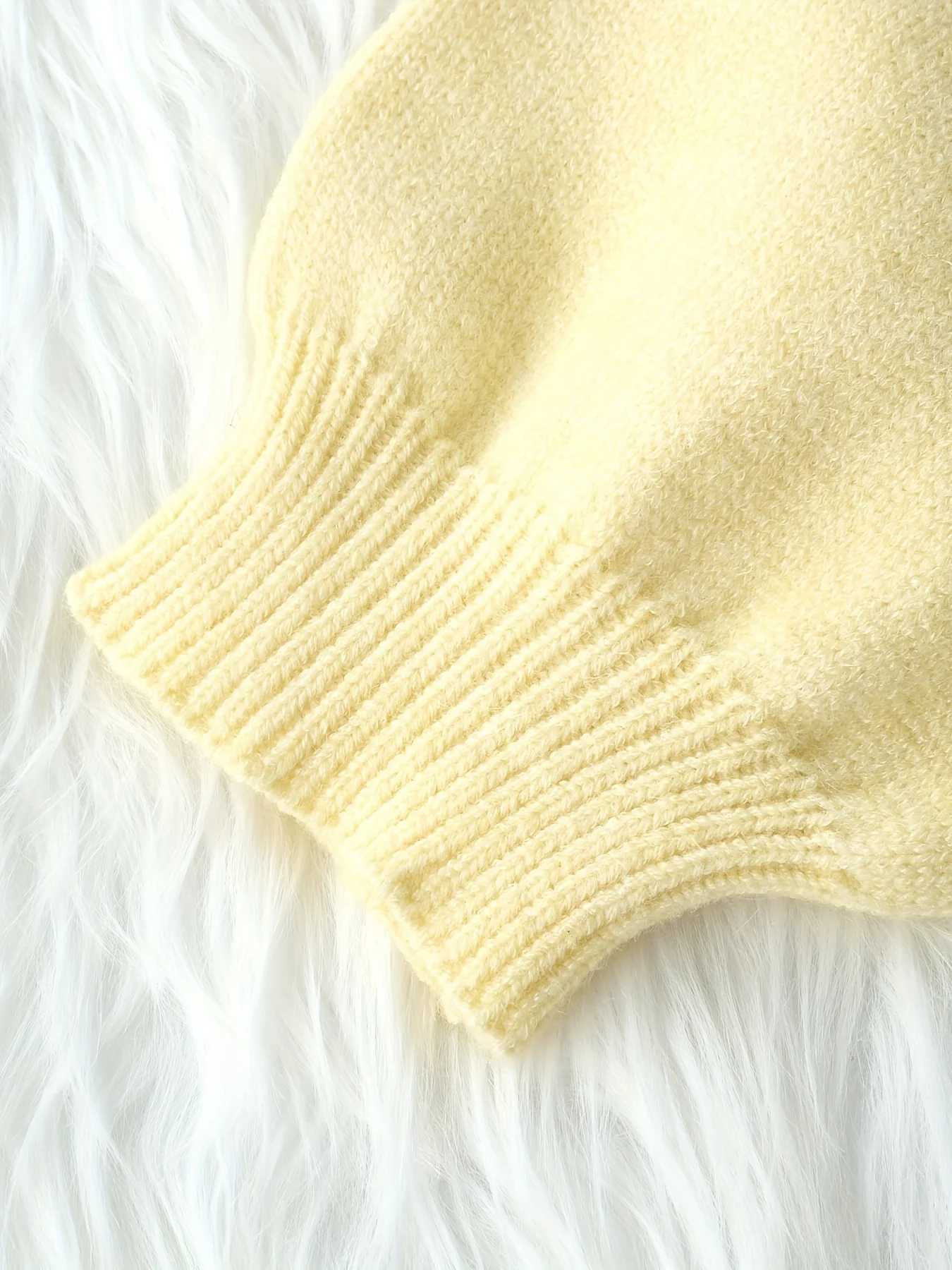 Womens yellow loose hooded knitted cardigan spring autumn solid color versatile casual knitted sweater coat M260306