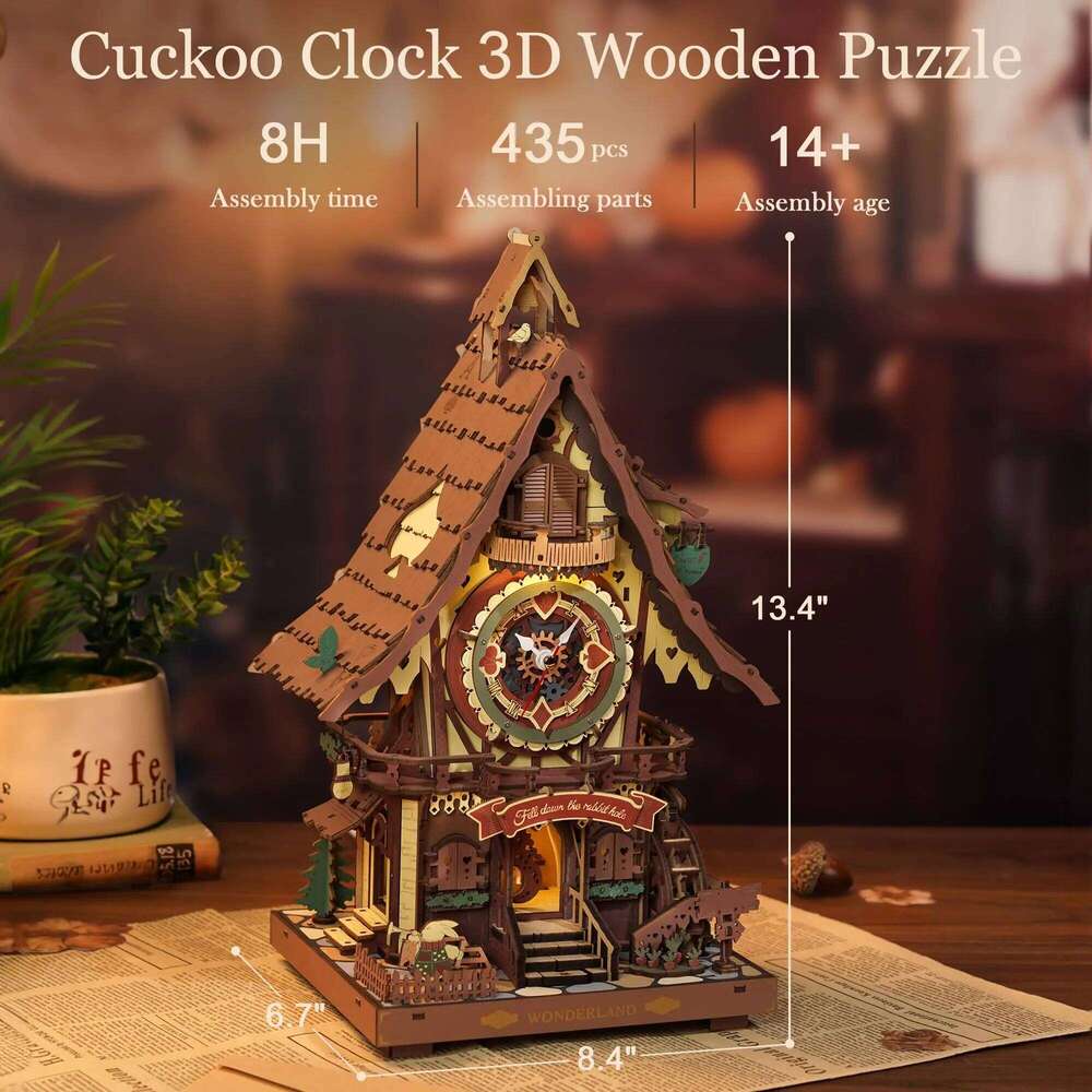 Robotime ROKR Cuckoo Mechanical 3D Wooden Puzzle Pre-colored Wall Clock Building Block Kits Home Deco Beautiful Design Z260306