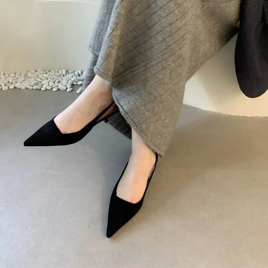 Bailamos Women Sandals Pointed Toe Elegant Low-heel Shoes Summer Fashion Slingback Woman Mules Shoes Pumps Dress Shoes 260303