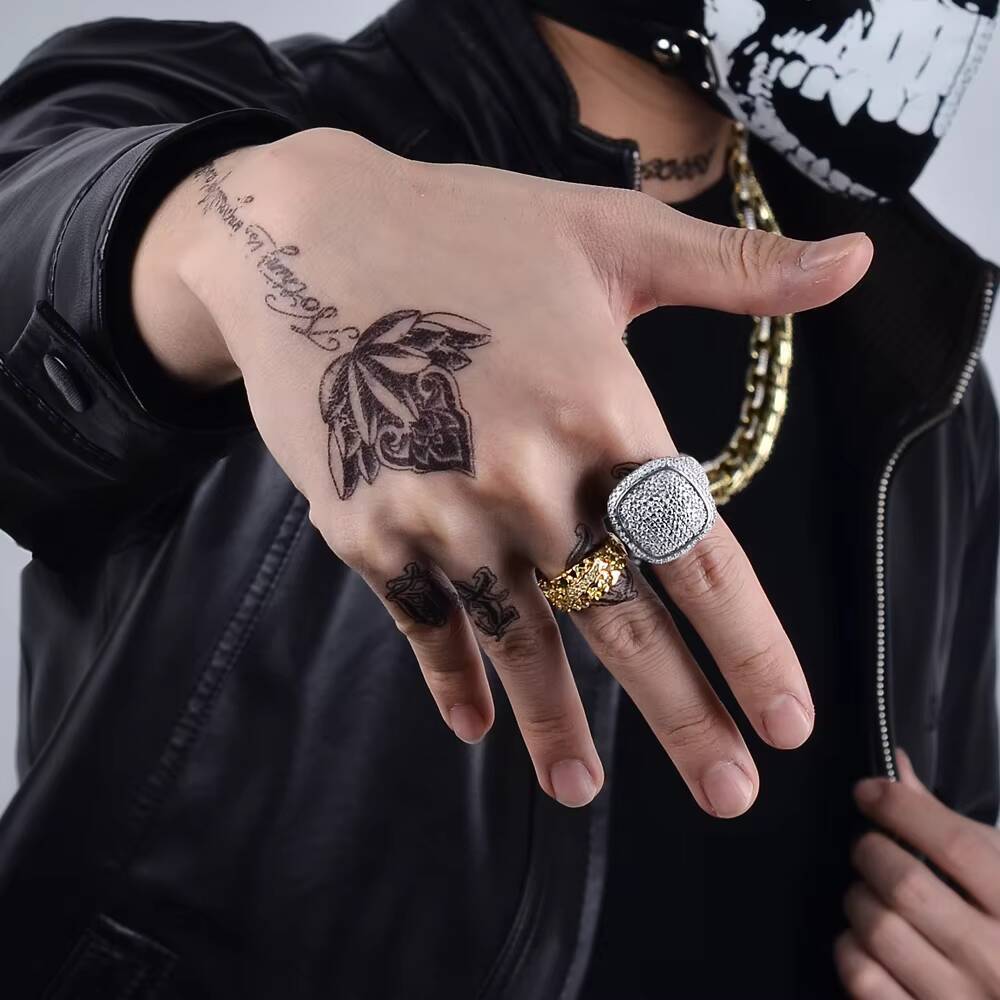 Iced Out Nugget Band Ring VVS Moissanite Gold Plated 925 Sterling Silver Statement Ring Hip Hop Rhodium Plated Nugget Rings