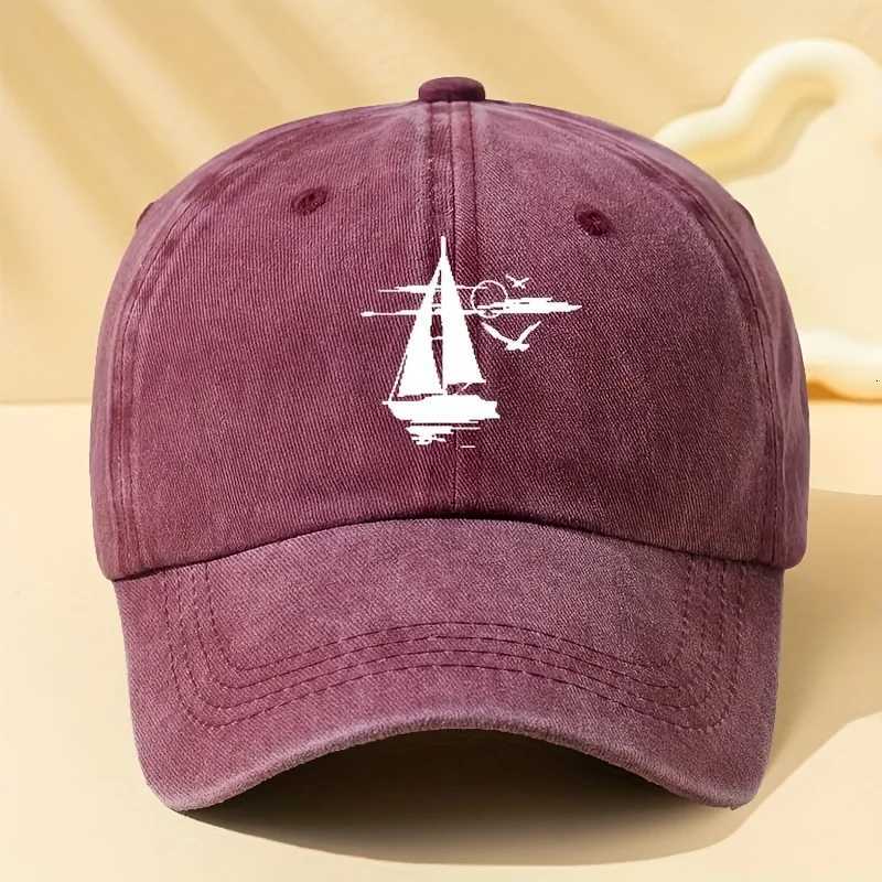 Sailing printed retro washed baseball cap with soft fabric suitable for outdoor camping cycling and casual street wear S260306
