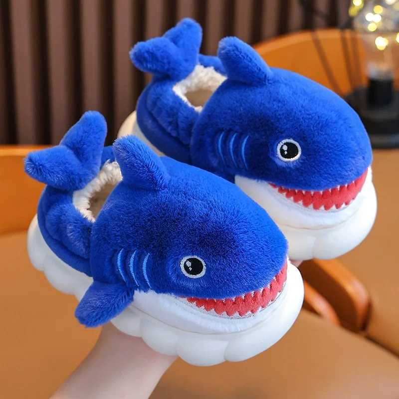 Kids Winter Warm Cotton Slippers Shark Slip-On Shoes for Boys Girls Soft Non-Slip Soles Lightweight Easy Wear Indoor Slipper S260305