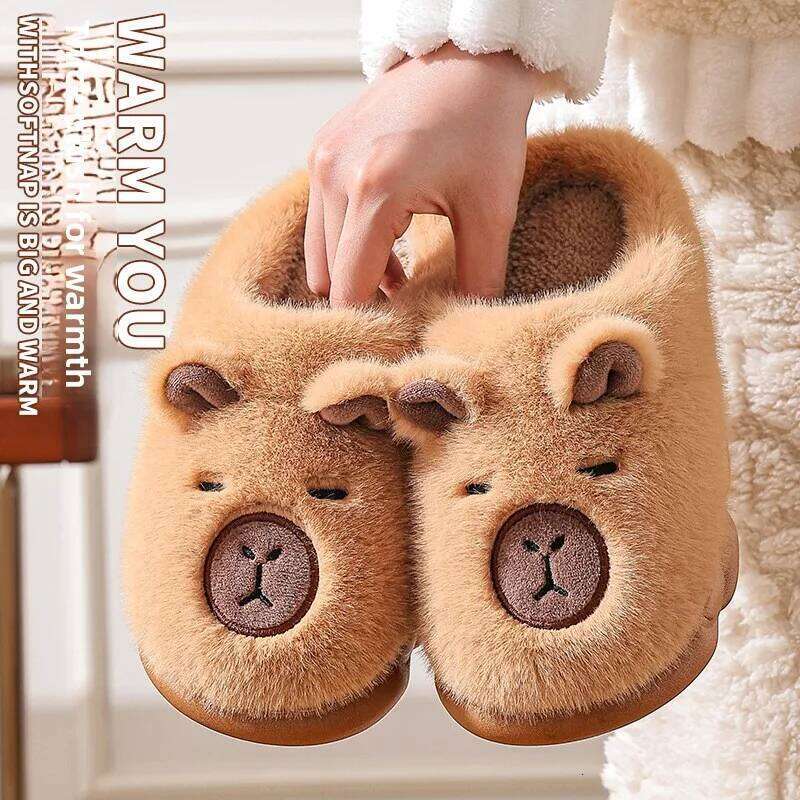 Winter Home Couples Warm Plush Neutral Cartoon Cow Indoor Anti Slip Comfortable Cotton Slippers for Men and Women