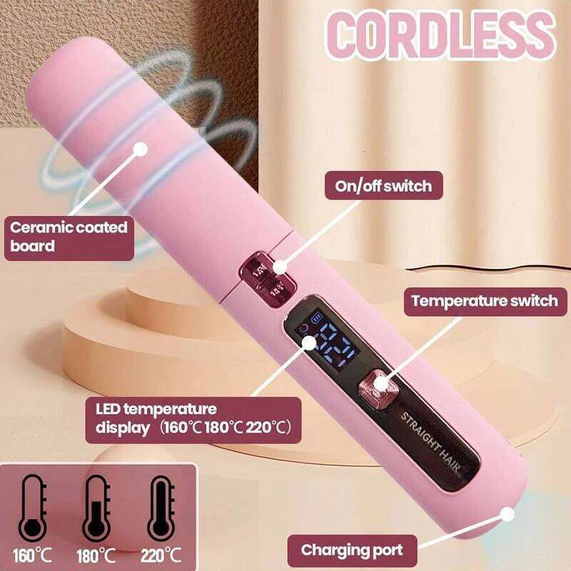 Mini Straightener Curler Wireless Portable USB Charging Dormitory Salon Tool Hair Styling Accessories Travel Use 26Y0306