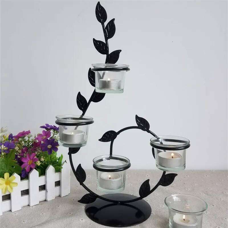 Creative European Metal Candle Holder Leaf Shape Candlestick Valentine Day Wedding Decor XJ260305
