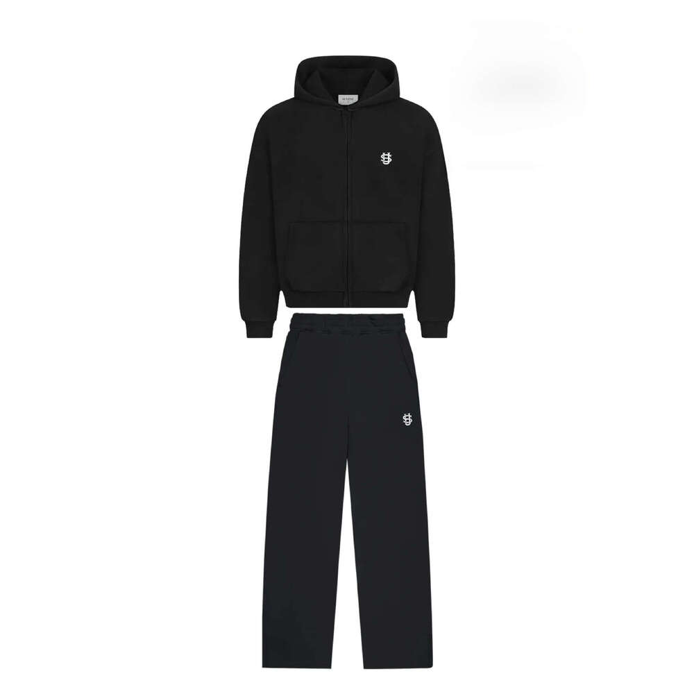 Men's Tracksuits Embroidery Solid Color Hooded Sweater Loose Fleece Pullover Sportswear Dark Blue Y2K Plus Thick Street Fashion Men's Clothi