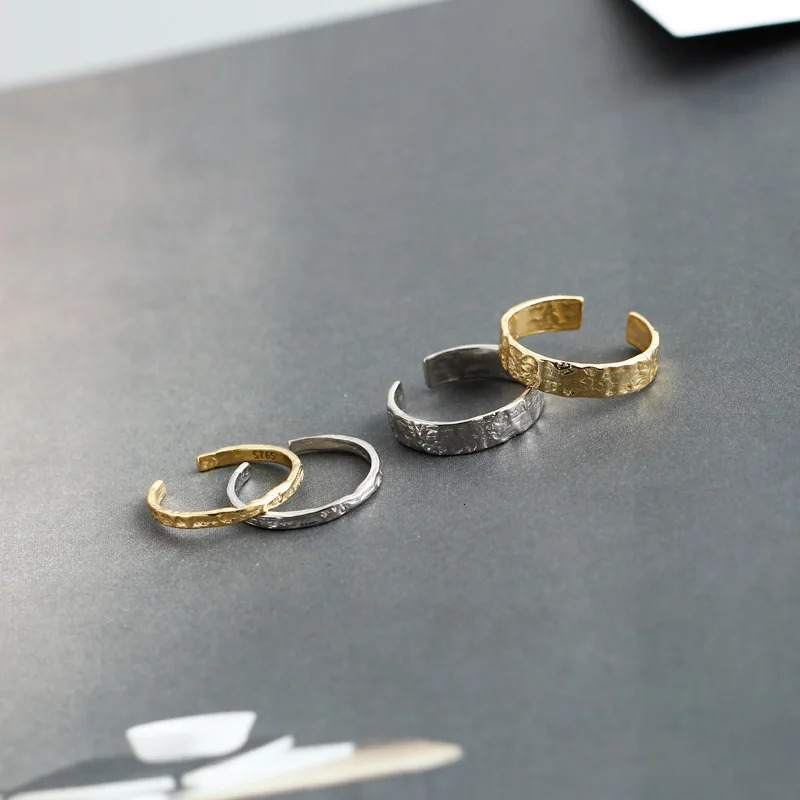 WANTME 925 Sterling Silver Unique Irregular Minimalist Open Ring Women Men European Hammered Hip Hop Couples Jewelry Accessories 260304