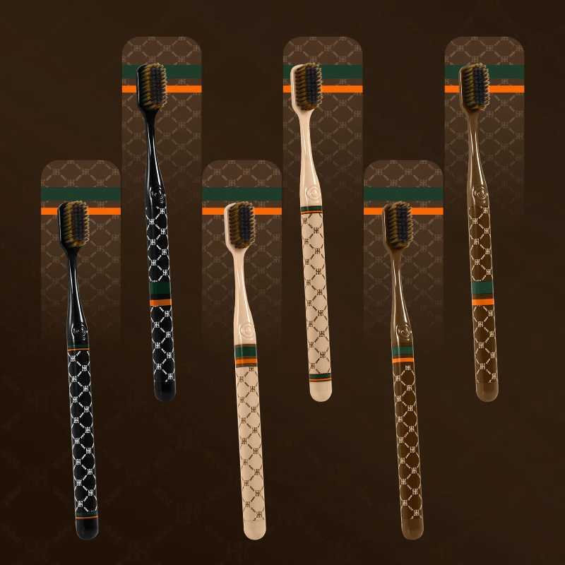 This 6-pack of adult toothbrushes features soft bristles, a small head, and a luxury plaid handle, making it an ideal family gift box set.T260306