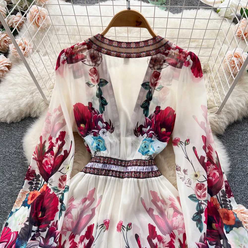 Long Dress Women Dresses Print Floral A Line Vestidos Streetwear V Neck High Waist Elegant Maxi Splice Y2k Party Club Wedding X260306