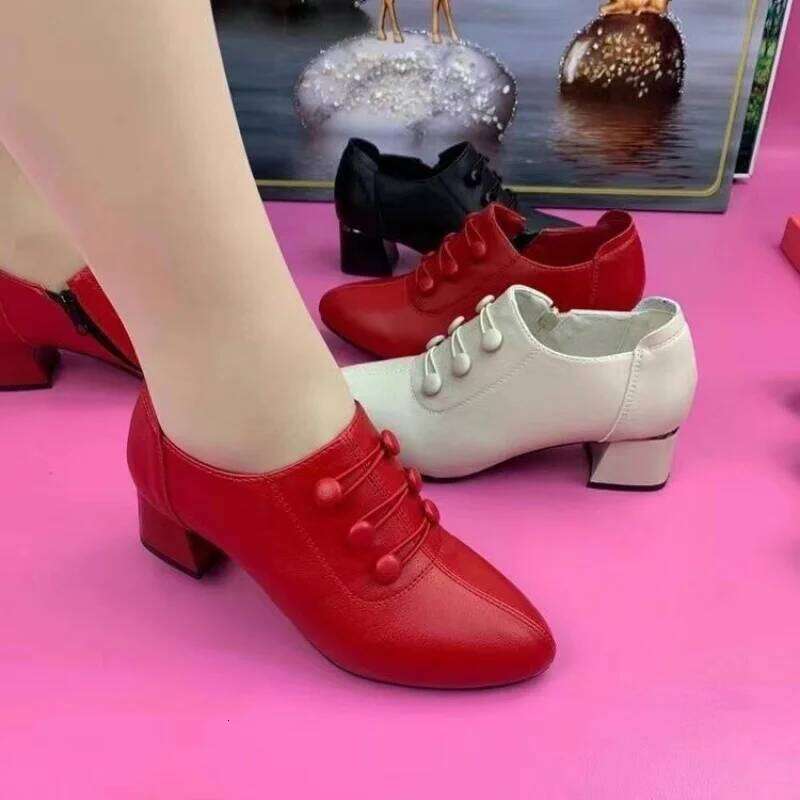 2025 Winter New Women's Casual Leather Comfortable Office Low-Cut Boots Pointed Toe Ladies High Heel Shoes