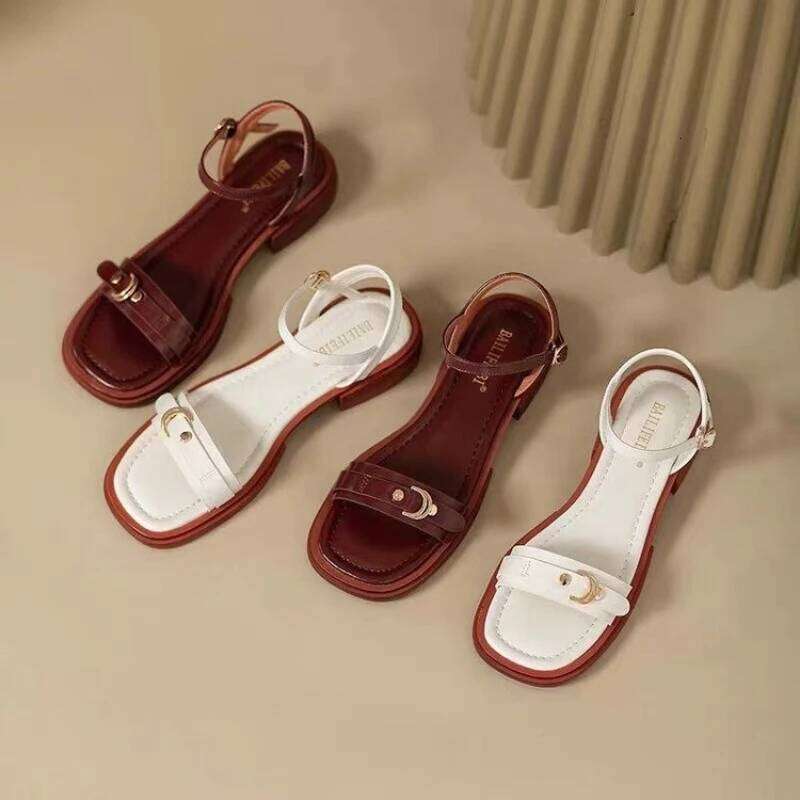 2025 Summer Women Sandals Low Heels Basic Genuine Leather Concise Office Plus Size 35-43 Ladies Casual Outdoor Shoes