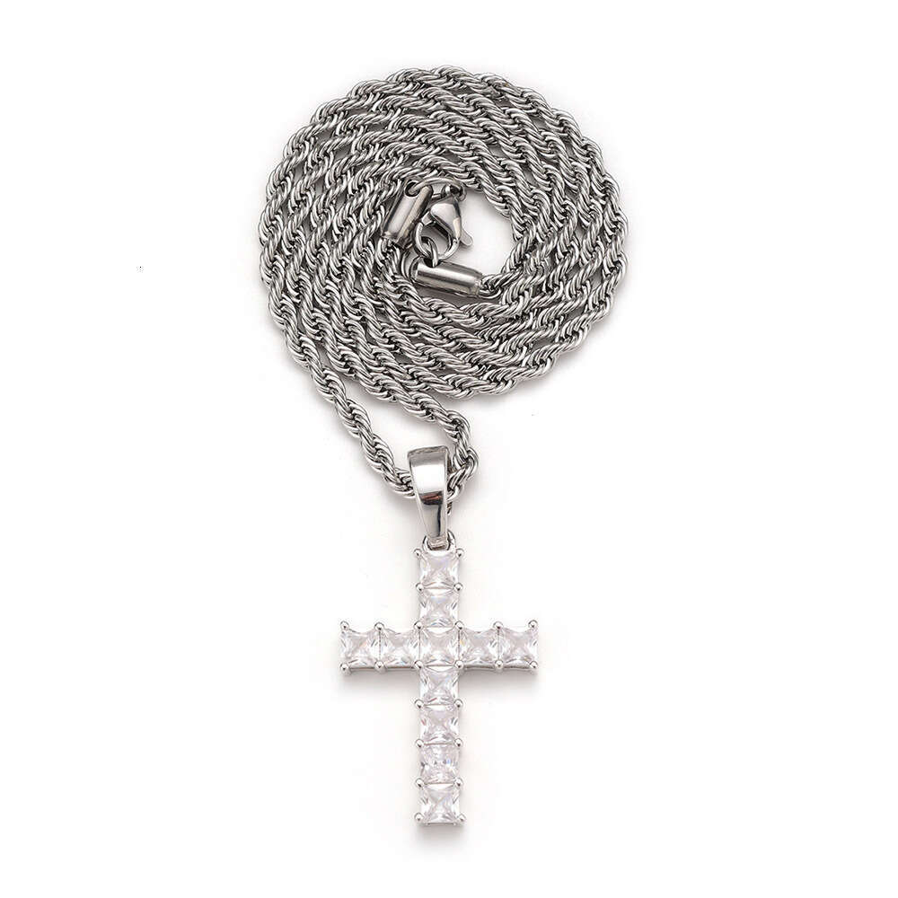 Hot-Selling High-Quality Luxury Cubic Zirconia Necklace Copper Inlaid Zircon Cross Pendant Cross-Border Exclusive