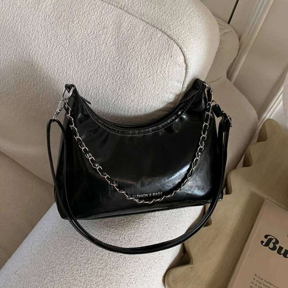 For Daily Commute Minimalist Vintage Shoulder Glossy PU With Chain Zipper Detachable Strap Crossbody Bag TIANOUDAISHU